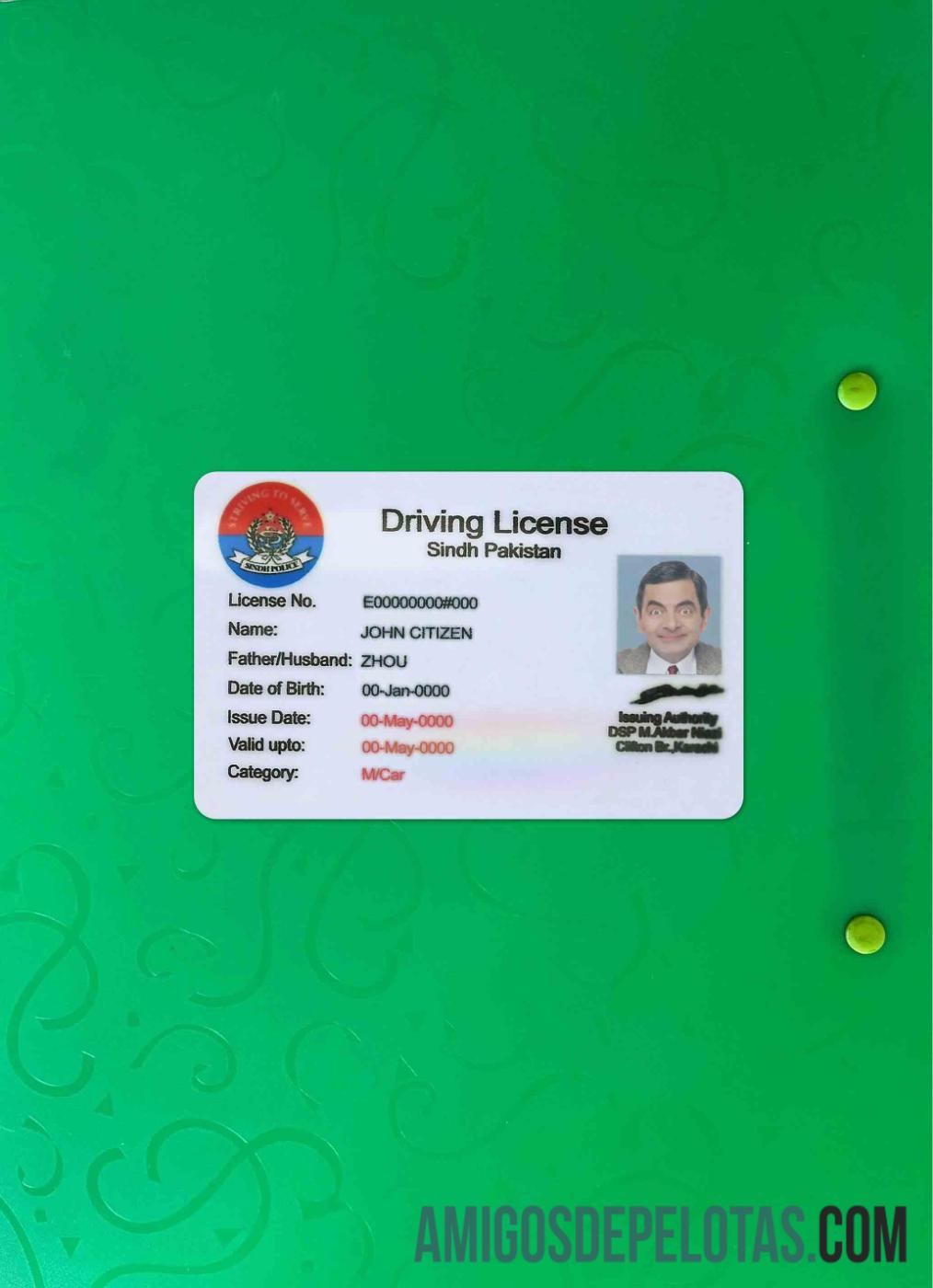 realista Modelo PSD de carteira de motorista da província de Paquistão Sindh, (versão antiga até 2016) fotolook frente